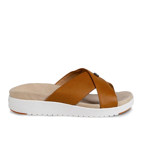 Caramel Brown-White-Gum Kuru BREEZE Slide Sandal | ELM-672859