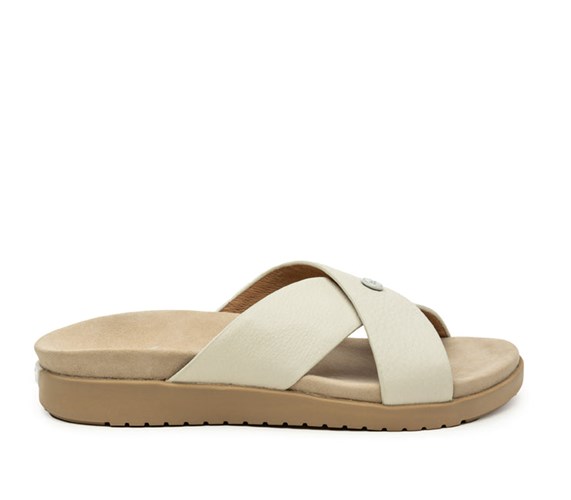 Soft White-Buff Tan Kuru BREEZE Slide Sandal | FLT-816497