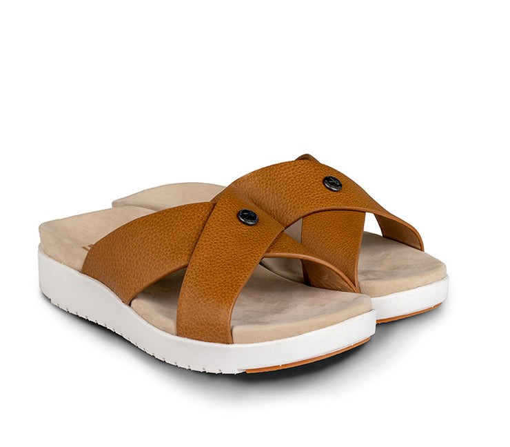 Caramel Brown-White-Gum Kuru BREEZE Slide Sandal | ELM-672859