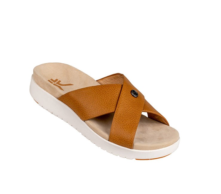 Caramel Brown-White-Gum Kuru BREEZE Slide Sandal | ELM-672859