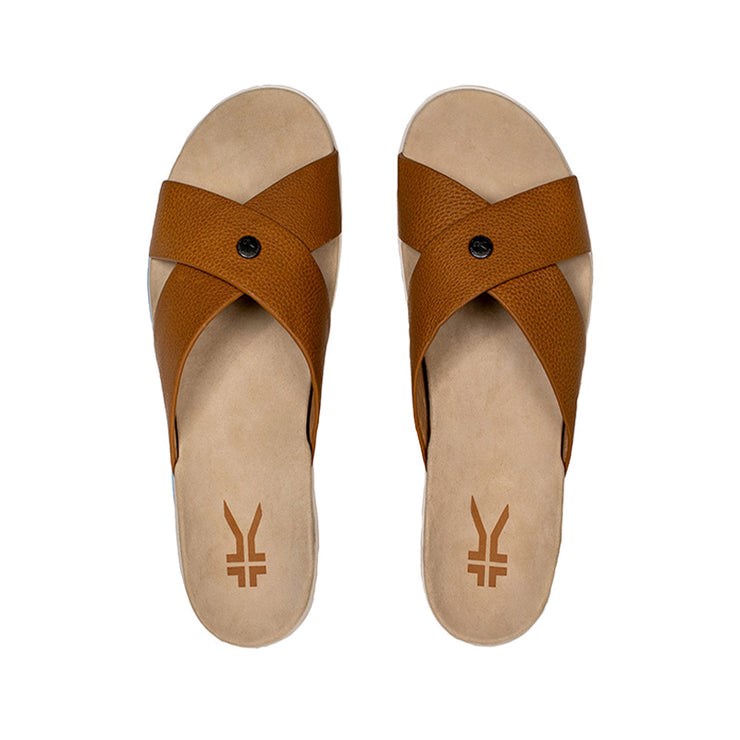 Caramel Brown-White-Gum Kuru BREEZE Slide Sandal | ELM-672859