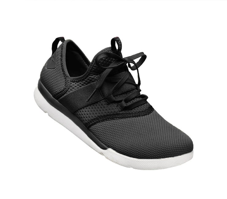 Jet Black-White Kuru PIVOT Lace-up Elastic Sneaker | RJG-687124