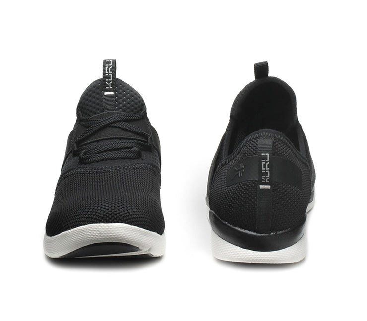 Jet Black-White Kuru PIVOT Lace-up Elastic Sneaker | RJG-687124