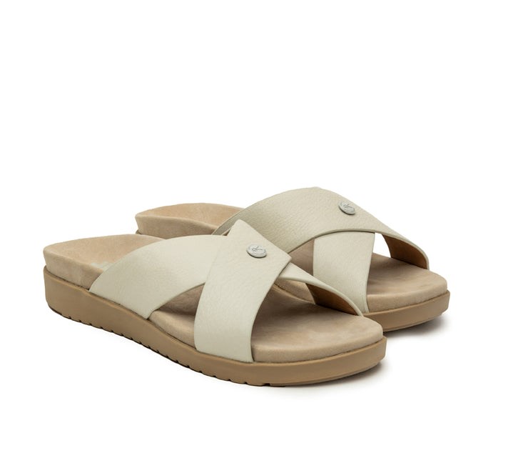 Soft White-Buff Tan Kuru BREEZE Slide Sandal | FLT-816497